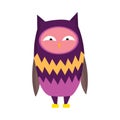 Cute funny owl. Forest bird. Decorative and style toy, doll. Happy and joyful bird in flat style. Isolated children