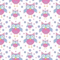 Cute funny owls seamless pattern. Funny childish background. Vector illustration