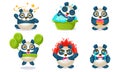 Cute Funny Pandas Characters Set, Adorable Humanized Animals in Different Situations Vector Illustration