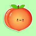 Cute funny peach sticker character. Vector hand drawn cartoon kawaii character illustration icon. Isolated on white Royalty Free Stock Photo