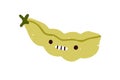 Cute funny peas pod. Vegetable food character with grimacing face, clenched teeth, disgusted embarrassed emotion