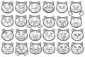 Cute and funny pet animal cat emoticons outline illustration set