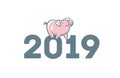Cute funny pig. Happy New Year. Chinese symbol of the 2019 year. Excellent festive gift card. Vector illustration Royalty Free Stock Photo