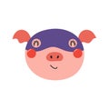 Cute funny pig superhero face in mask cartoon character illustration. Royalty Free Stock Photo