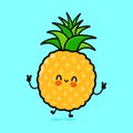 Cute funny pineapple character. Vector hand drawn cartoon kawaii character illustration icon. Isolated on blue Royalty Free Stock Photo