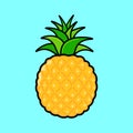 Cute funny pineapple character. Vector hand drawn cartoon kawaii character illustration icon. Isolated on blue Royalty Free Stock Photo