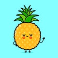 Cute funny pineapple character. Vector hand drawn cartoon kawaii character illustration icon. Isolated on blue Royalty Free Stock Photo