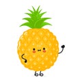 Cute funny pineapple waving hand character. Vector hand drawn cartoon kawaii character illustration icon. Isolated on Royalty Free Stock Photo