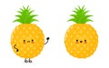 Cute funny pineapple waving hand character. Vector hand drawn cartoon kawaii character illustration icon. Isolated on Royalty Free Stock Photo