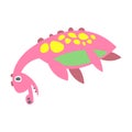 Cute funny pink dinosaur lying. Prehistoric animal character colorful vector Illustration Royalty Free Stock Photo