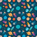 Cute and funny planet laughing and smiling. Vector illustration with the solar system, planets and stars in flat design