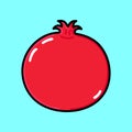 Cute funny pomegranate fruit character. Vector hand drawn cartoon kawaii character illustration icon. Isolated on blue