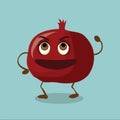 Cute funny pomegranate fruit character. Vector hand drawn cartoon kawaii character illustration icon. Isolated on blue