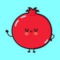 Cute funny pomegranate fruit character. Vector hand drawn cartoon kawaii character illustration icon. Isolated on blue