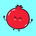 Cute funny pomegranate fruit character. Vector hand drawn cartoon kawaii character illustration icon. Isolated on blue