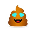 Cute funny poop with hearts on eyes. Emotional shit icon