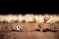 Cute funny popcorn figures are playing soccer, football or soccer scene