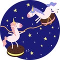 Poster with unicorns and cookies in space - vector illustration, eps