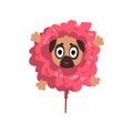 Cute funny pug dog character inside pink donut vector Illustration on a white background Royalty Free Stock Photo