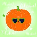 Cute funny Pumpkin character. Vector hand drawn cartoon kawaii character illustration icon. Isolated on green background