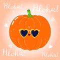 Cute funny Pumpkin character. Vector hand drawn cartoon kawaii character illustration icon. Isolated on pink background