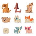 Cute funny puppies, dog vector cartoon set Royalty Free Stock Photo