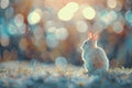 cute funny rabbit on blurred background ,pastel colors,easter Royalty Free Stock Photo