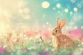 cute funny rabbit on blurred background ,pastel colors,easter Royalty Free Stock Photo