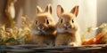 Cute and funny rabbits. Animal world. Generative AI