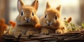 Cute and funny rabbits. Animal world. Generative AI