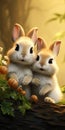 Cute and funny rabbits. Animal world. Generative AI