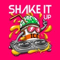 Dj milkshake cartoon character illustration shake it up quote tee graphic slogan style art home textile print sticker design set