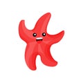 Cute funny red cartoon starfish character, invertebrate sea animal cartoon vector Illustration