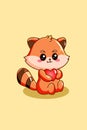 Cute and funny red panda with heart animal cartoon illustration Royalty Free Stock Photo