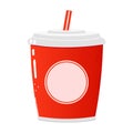 Cute funny red plastic cup cold drink cola and straw character Royalty Free Stock Photo