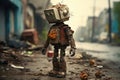 Cute funny robot made of garbage recycling waste