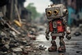 Cute funny robot made of garbage recycling waste. Recycling concept