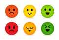 Cute and funny round faces with various emotions on the face. Isolated vector icon set on white background.