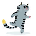 Cute funny running cat. Cartoon feline character.