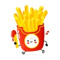 Cute funny running french fries. Vector hand drawn cartoon kawaii character illustration icon. Isolated on white