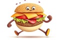 Cute funny running hamburger. Courier delivers burger concept. Generative AI