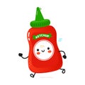 Cute funny running ketchup. Vector hand drawn cartoon kawaii character illustration icon. Isolated on white background