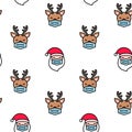 Funny Santa Claus reindeer with face mask seamless pattern Royalty Free Stock Photo