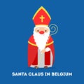 Cute funny Santa Claus wearing national costume of Belgium.
