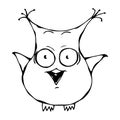 Cute Funny Scared Crazy Mad Insane Owl Bird . Isolated On a White Background Doodle Cartoon Hand Drawn Sketch Vector Illustration.