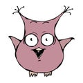 Cute Funny Scared Crazy Mad Insane Owl Bird . Isolated On a White Background Doodle Cartoon Hand Drawn Sketch Vector