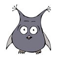 Cute Funny Scared Frightened Surprised Amused Puzzled Owl Bird . Isolated On a White Background Doodle Cartoon Hand