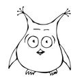 Cute Funny Scared Frightened Surprised Amused Puzzled Owl Bird . Isolated On a White Background Doodle Cartoon Hand