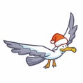 Cute and funny seagull flying and smiling happily and wearing Santa`s hat for christmas Royalty Free Stock Photo