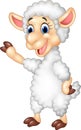 Cute funny sheep waving hand on white background